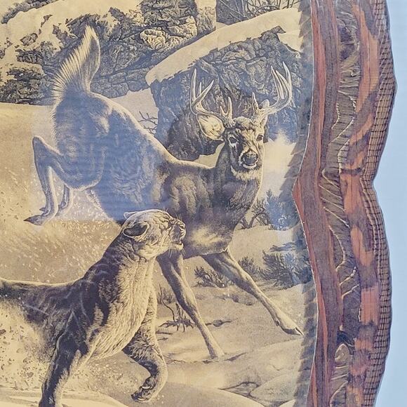 VTG 1978 Bill O'Neill Wildlife Art on Wood Dinner on the Run Whitetail & Cougar - Picture 4 of 12